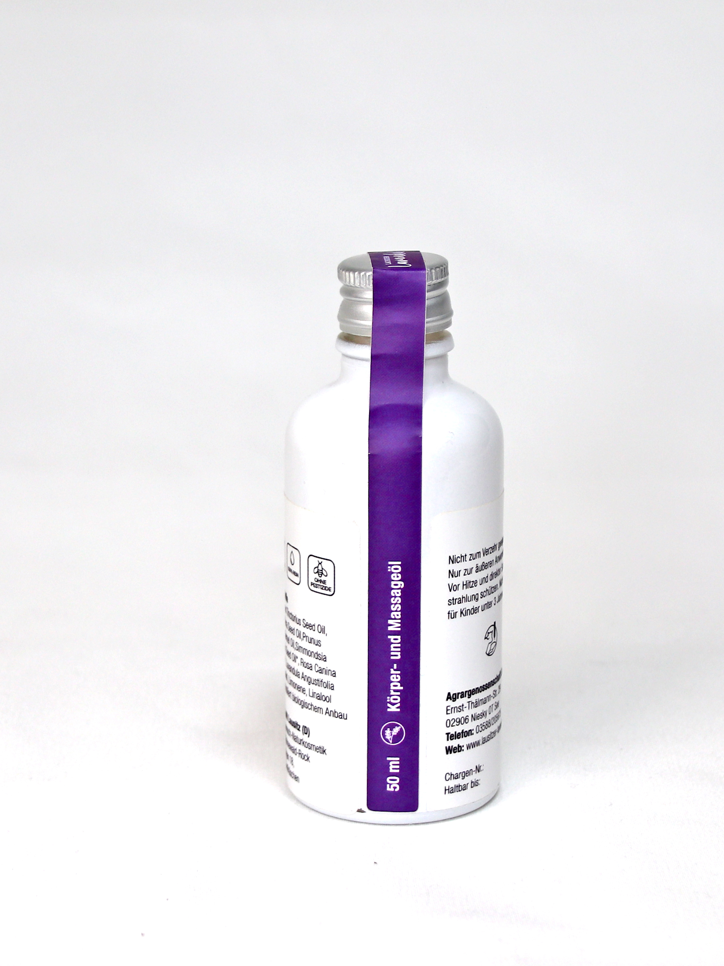 50 ml Flasche Massageöl von hinten